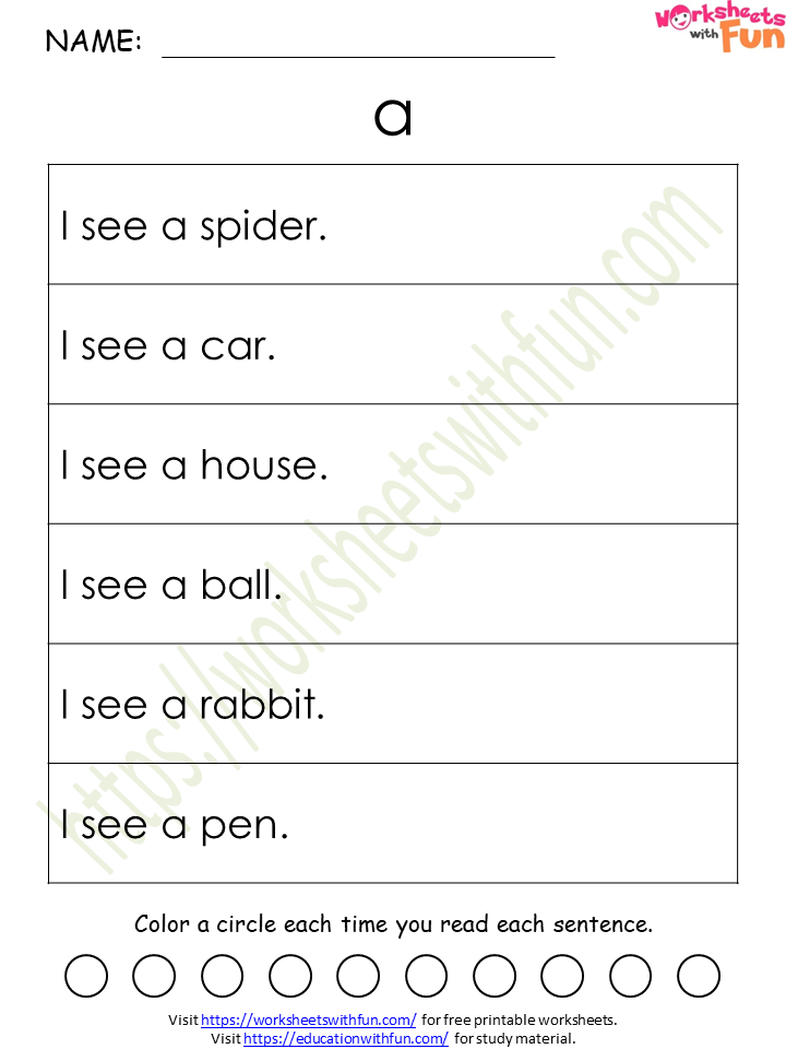 English General- Preschool: Sentences (a)